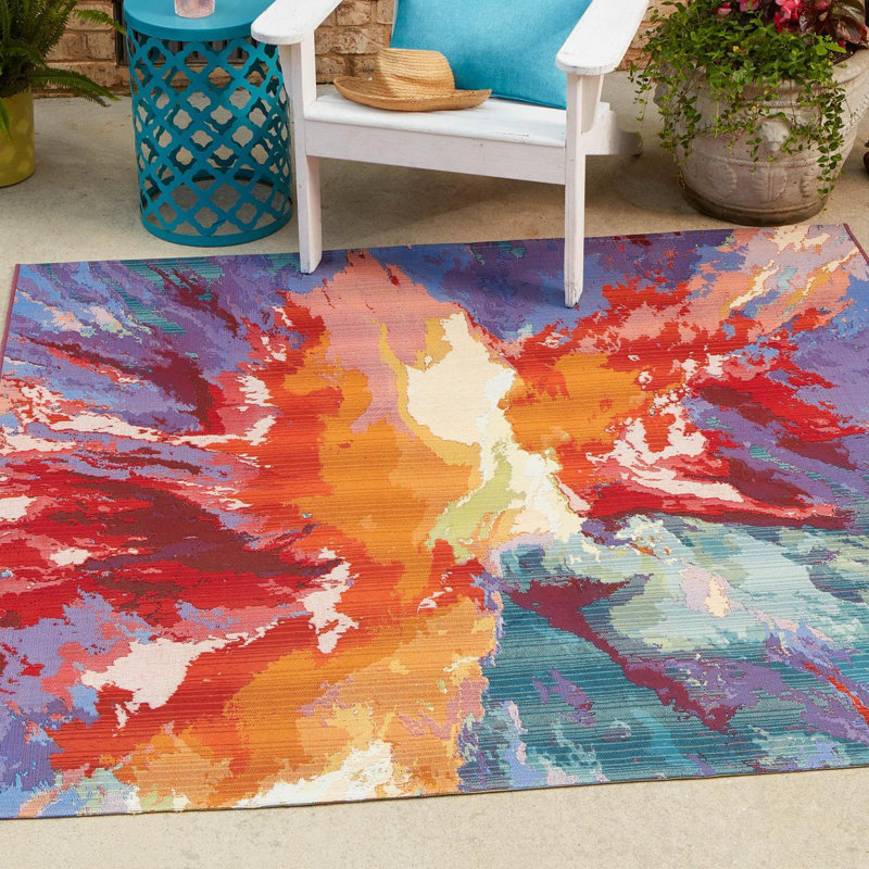 Orren Ellis Geraldine Blue/Red/Orange Indoor/Outdoor Rug & Reviews